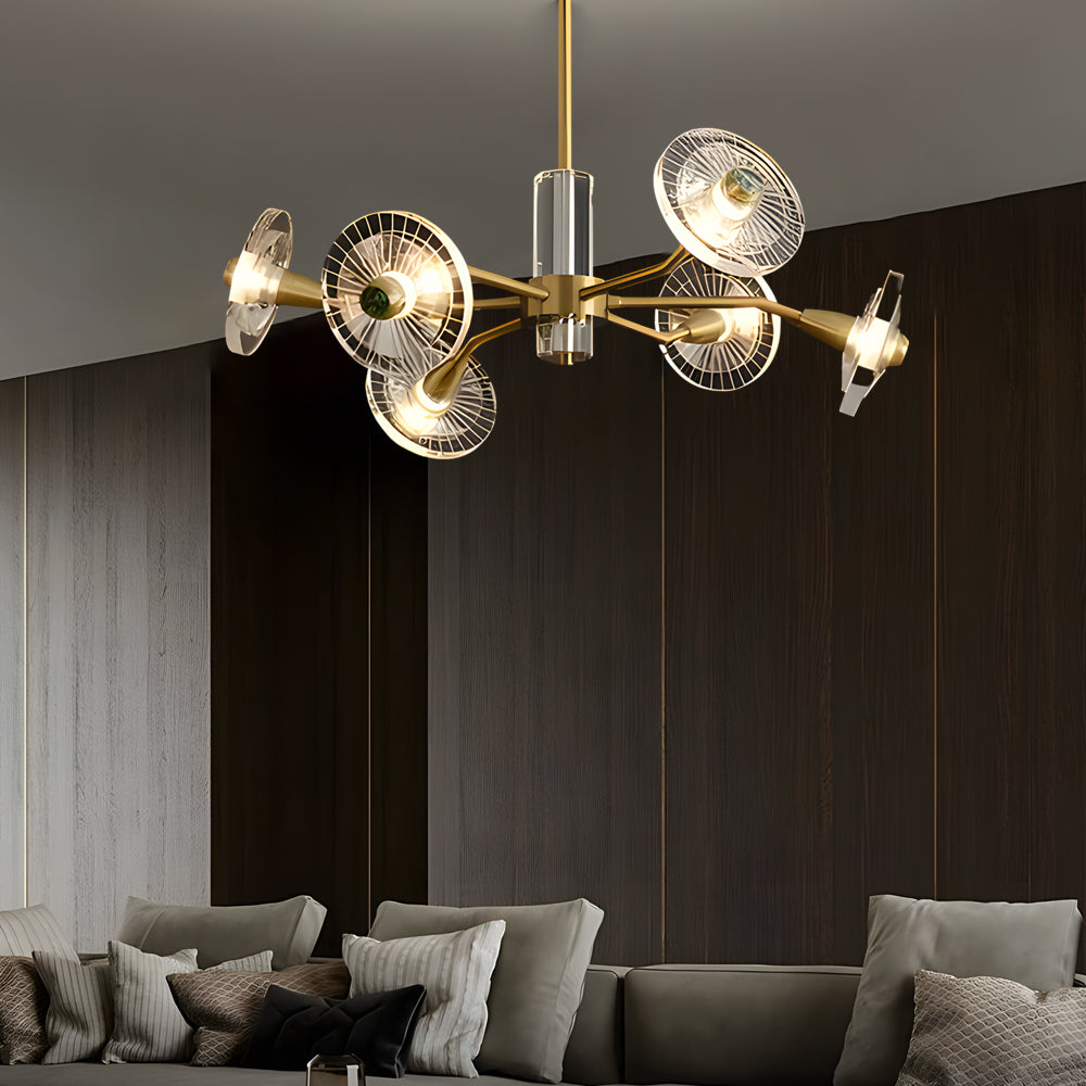 Modern Floral Crystal Chandelier Copper Postmodern Ceiling Light with 3 Color Dimming Modes