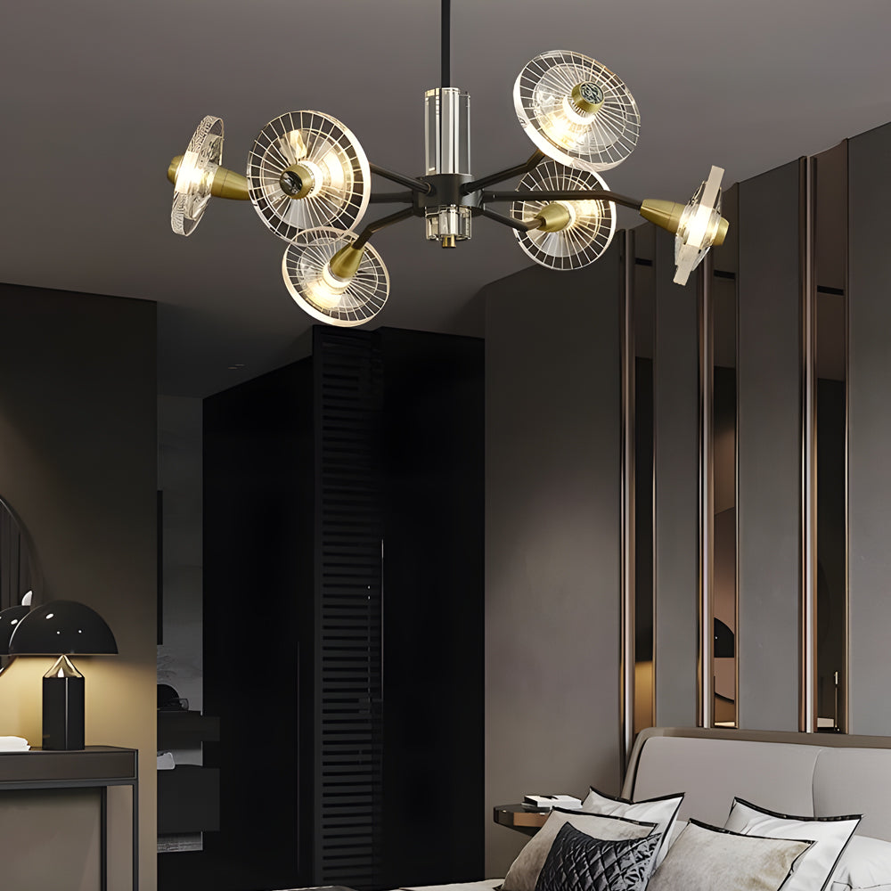 Modern Floral Crystal Chandelier Copper Postmodern Ceiling Light with 3 Color Dimming Modes