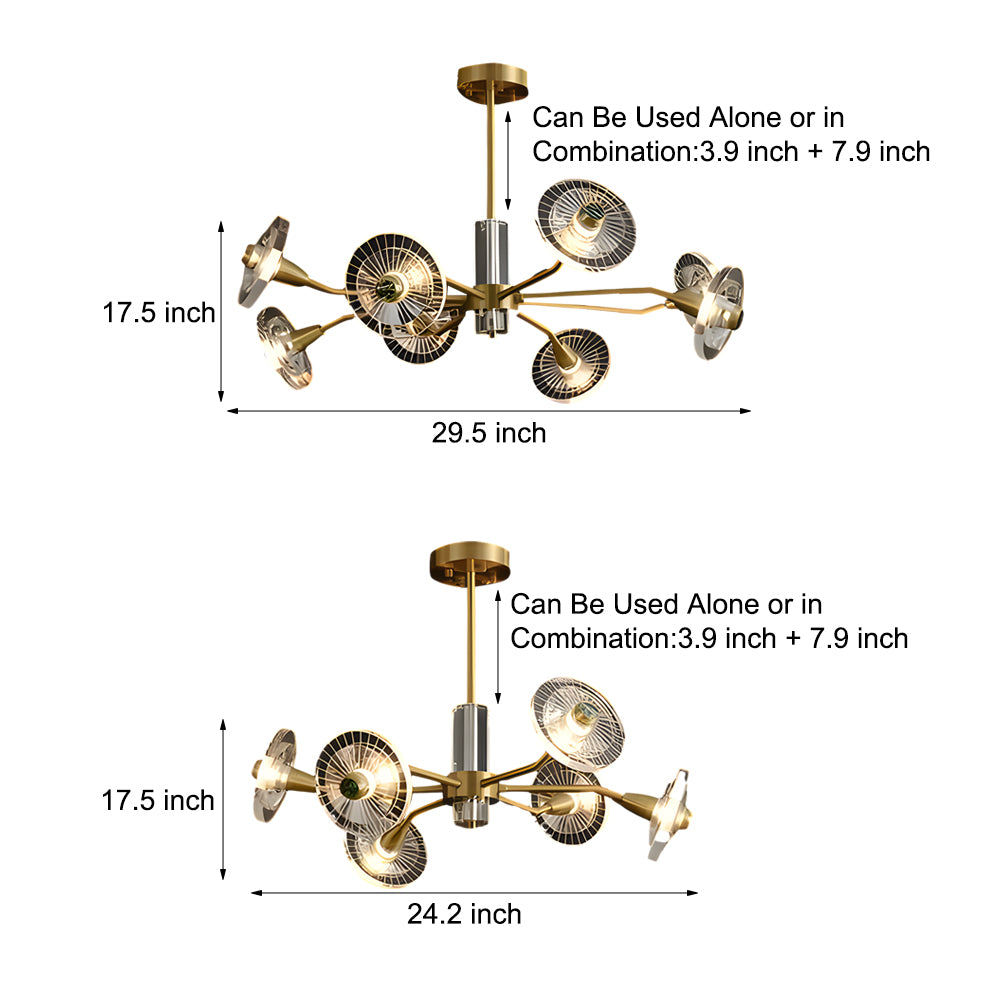 Modern Floral Crystal Chandelier Copper Postmodern Ceiling Light with 3 Color Dimming Modes