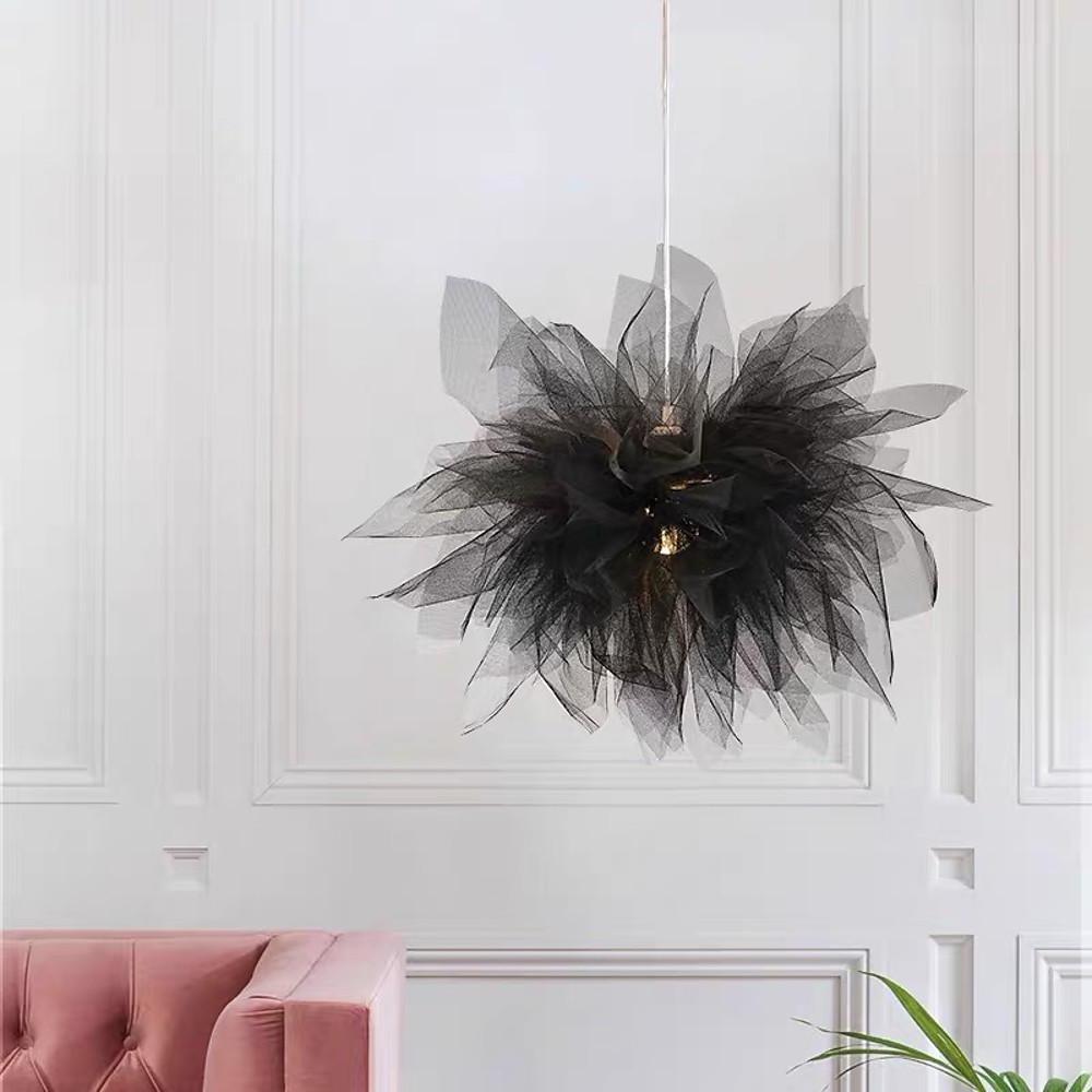 Modern Floral Fabric Pendant Light 20 Inch Electroplated Metal LED Chandelier for Bedroom