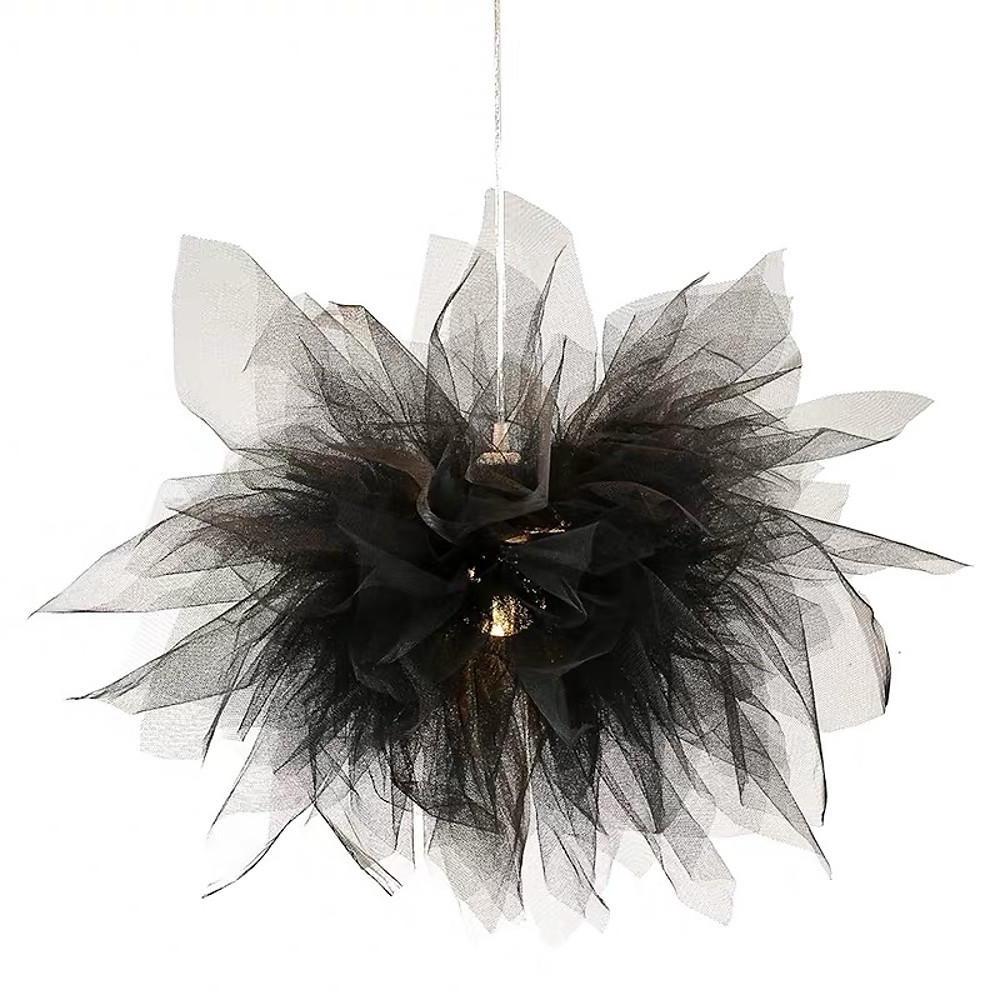 Modern Floral Fabric Pendant Light 20 Inch Electroplated Metal LED Chandelier for Bedroom