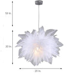 Modern Floral Fabric Pendant Light 20 Inch Electroplated Metal LED Chandelier for Bedroom