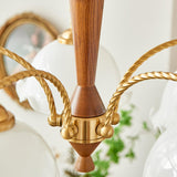 Modern Floral Glass Chandelier with Brass and Walnut Wood Finish