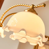 Modern Floral Glass Chandelier with Brass and Walnut Wood Finish