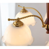 Modern Floral Glass Chandelier with Brass and Walnut Wood Finish