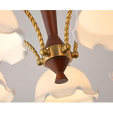 Modern Floral Glass Chandelier with Brass and Walnut Wood Finish