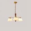 Modern Floral Glass Chandelier with Brass and Walnut Wood Finish