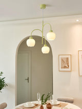 Modern Floral Glass Chandelier with White Petal Shades and Green Metal Finish