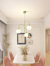 Modern Floral Glass Chandelier with White Petal Shades and Green Metal Finish