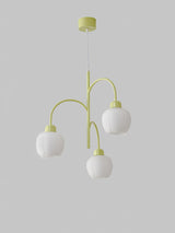 Modern Floral Glass Chandelier with White Petal Shades and Green Metal Finish