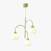 Modern Floral Glass Chandelier with White Petal Shades and Green Metal Finish