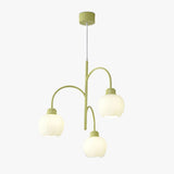 Modern Floral Glass Chandelier with White Petal Shades and Green Metal Finish