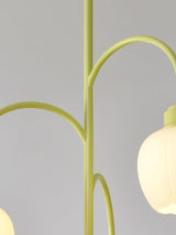 Modern Floral Glass Chandelier with White Petal Shades and Green Metal Finish