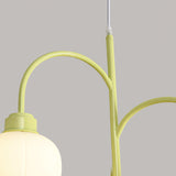Modern Floral Glass Chandelier with White Petal Shades and Green Metal Finish