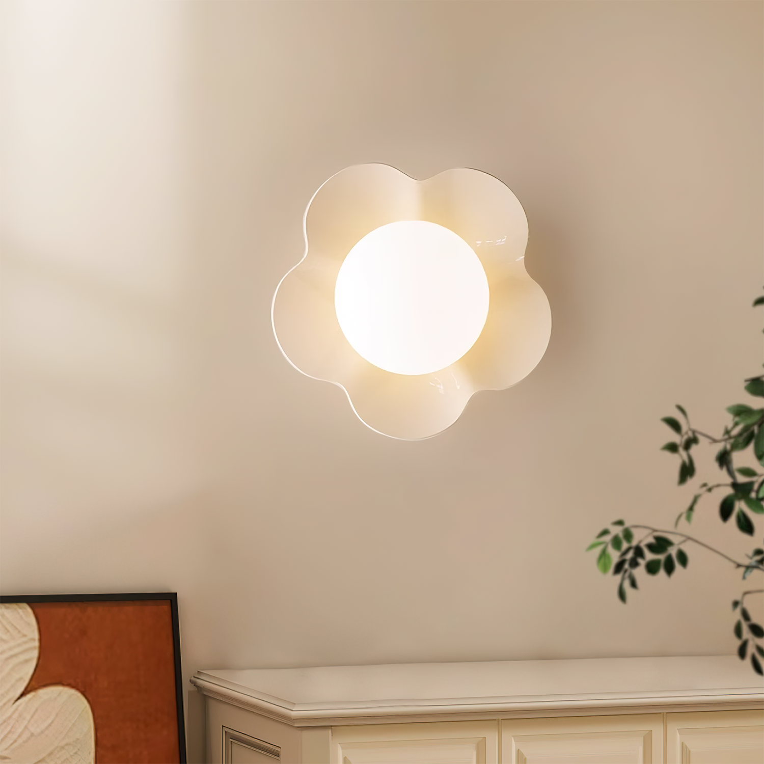 Modern Floral Resin Wall Sconce and Glass Ceiling Lamp for Indoor Lighting