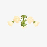 modern-floral-rose-petal-flush-mount-ceiling-light-with-white-flower-shades-and-green-finish