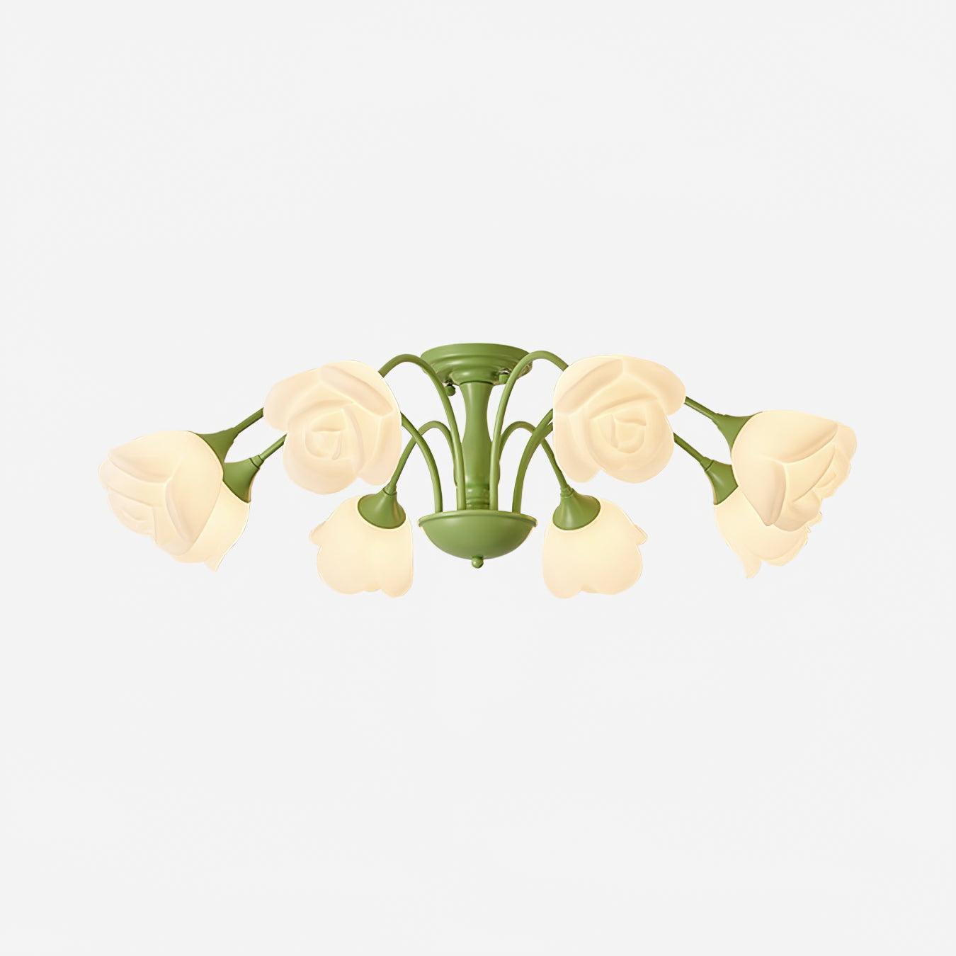 modern-floral-rose-petal-flush-mount-ceiling-light-with-white-flower-shades-and-green-finish