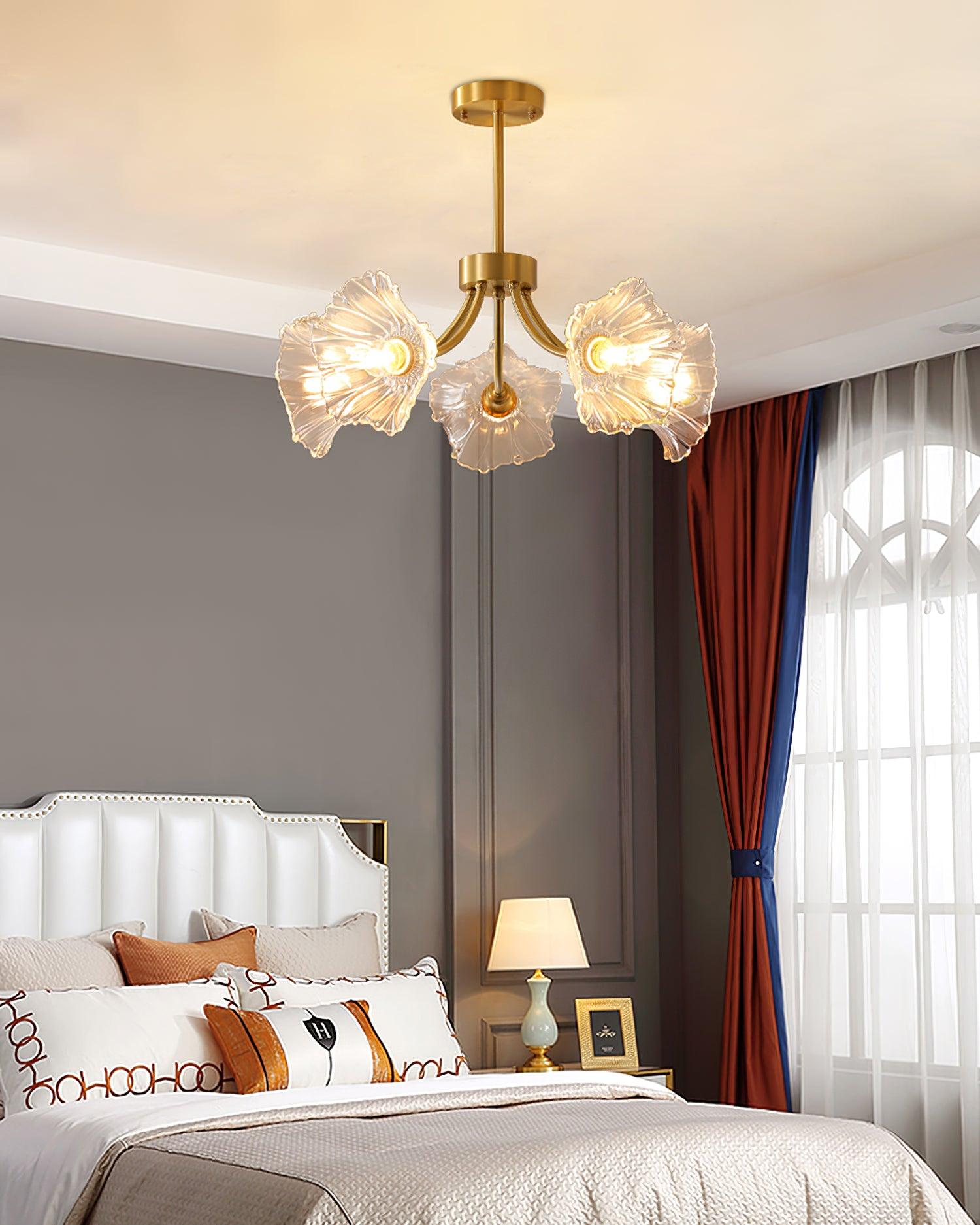 Modern Flower Glass Brass Chandelier Elegant Floral Ceiling Light Fixture for Living Room