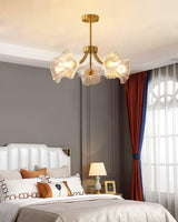 Modern Flower Glass Brass Chandelier Elegant Floral Ceiling Light Fixture for Living Room