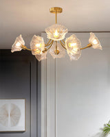 Modern Flower Glass Brass Chandelier Elegant Floral Ceiling Light Fixture for Living Room
