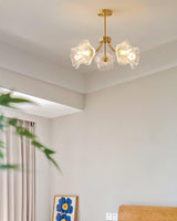 Modern Flower Glass Brass Chandelier Elegant Floral Ceiling Light Fixture for Living Room