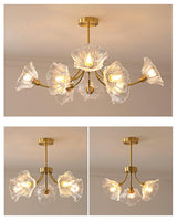 Modern Flower Glass Brass Chandelier Elegant Floral Ceiling Light Fixture for Living Room