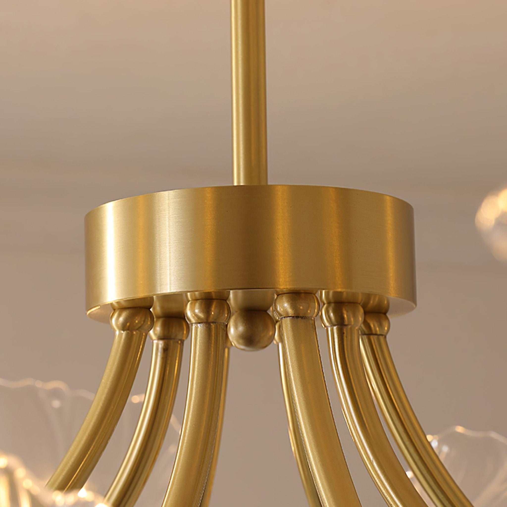 Modern Flower Glass Brass Chandelier Elegant Floral Ceiling Light Fixture for Living Room