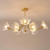 Modern Flower Glass Brass Chandelier Elegant Floral Ceiling Light Fixture for Living Room