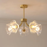Modern Flower Glass Brass Chandelier Elegant Floral Ceiling Light Fixture for Living Room