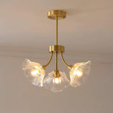 Modern Flower Glass Brass Chandelier Elegant Floral Ceiling Light Fixture for Living Room