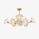 Modern Flower Glass Brass Chandelier Elegant Floral Ceiling Light Fixture for Living Room