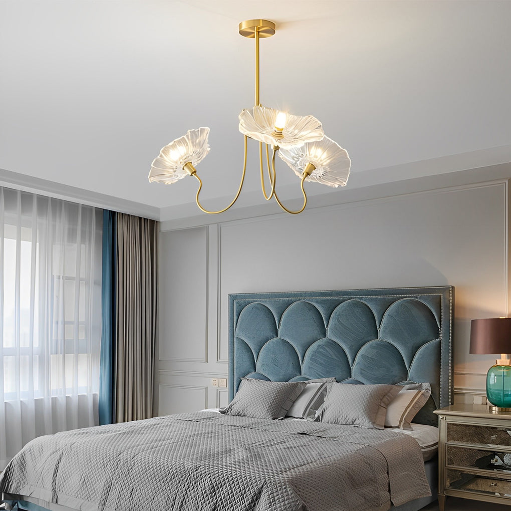 Modern Flower Glass Shade Copper Chandelier Nordic Pendant Hanging Ceiling Light