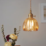 Modern Flower Shape Glass LED Pendant Light Nordic Artistic Hanging Lamp for Living Dining Room