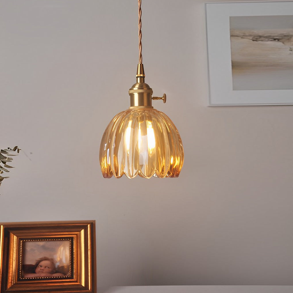 Modern Flower Shape Glass LED Pendant Light Nordic Artistic Hanging Lamp for Living Dining Room