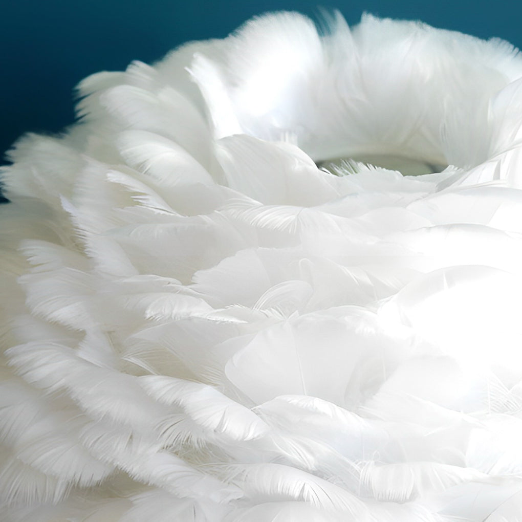 Modern Fluffy Feather Table Lamp with Crystal Tassels and Brass Base LED Bedside Lighting