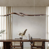 Modern Fluid Wood LED Pendant Light Waveform Architectural Hanging Chandelier Lamp