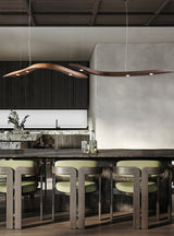 Modern Fluid Wood LED Pendant Light Waveform Architectural Hanging Chandelier Lamp
