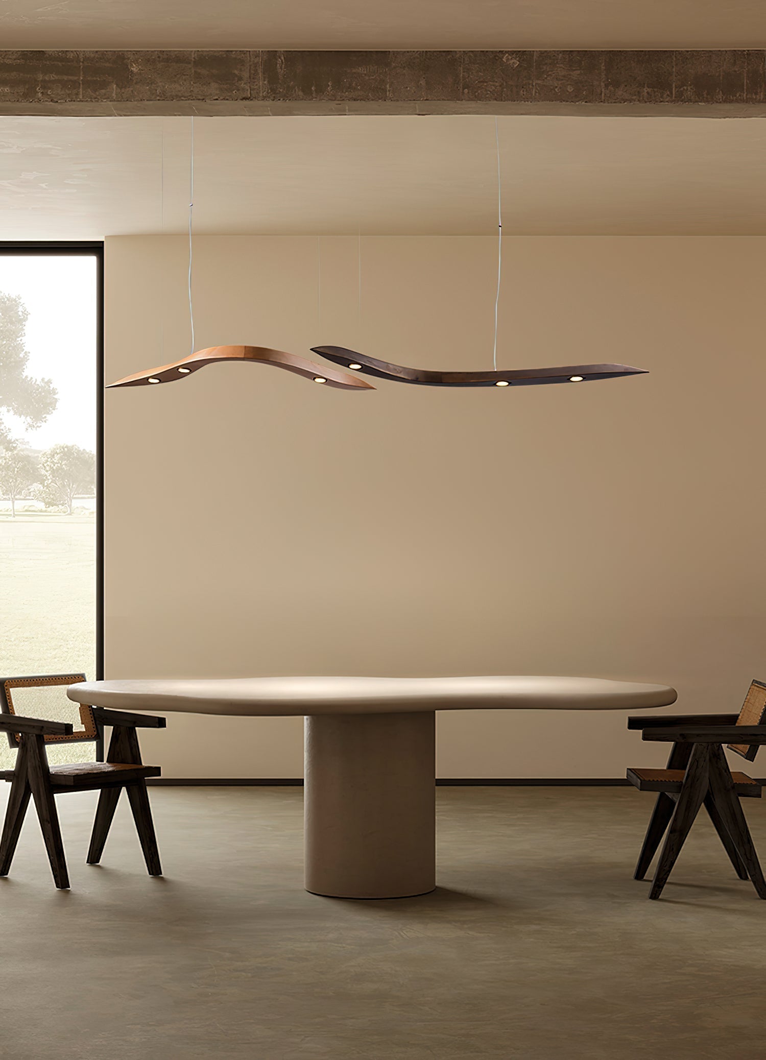 Modern Fluid Wood LED Pendant Light Waveform Architectural Hanging Chandelier Lamp