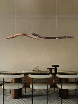 Modern Fluid Wood LED Pendant Light Waveform Architectural Hanging Chandelier Lamp
