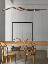 Modern Fluid Wood LED Pendant Light Waveform Architectural Hanging Chandelier Lamp