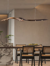 Modern Fluid Wood LED Pendant Light Waveform Architectural Hanging Chandelier Lamp