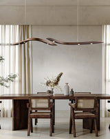 Modern Fluid Wood LED Pendant Light Waveform Architectural Hanging Chandelier Lamp