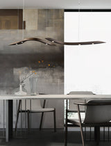 Modern Fluid Wood LED Pendant Light Waveform Architectural Hanging Chandelier Lamp