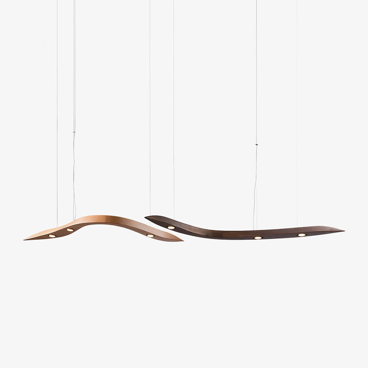 Modern Fluid Wood LED Pendant Light Waveform Architectural Hanging Chandelier Lamp