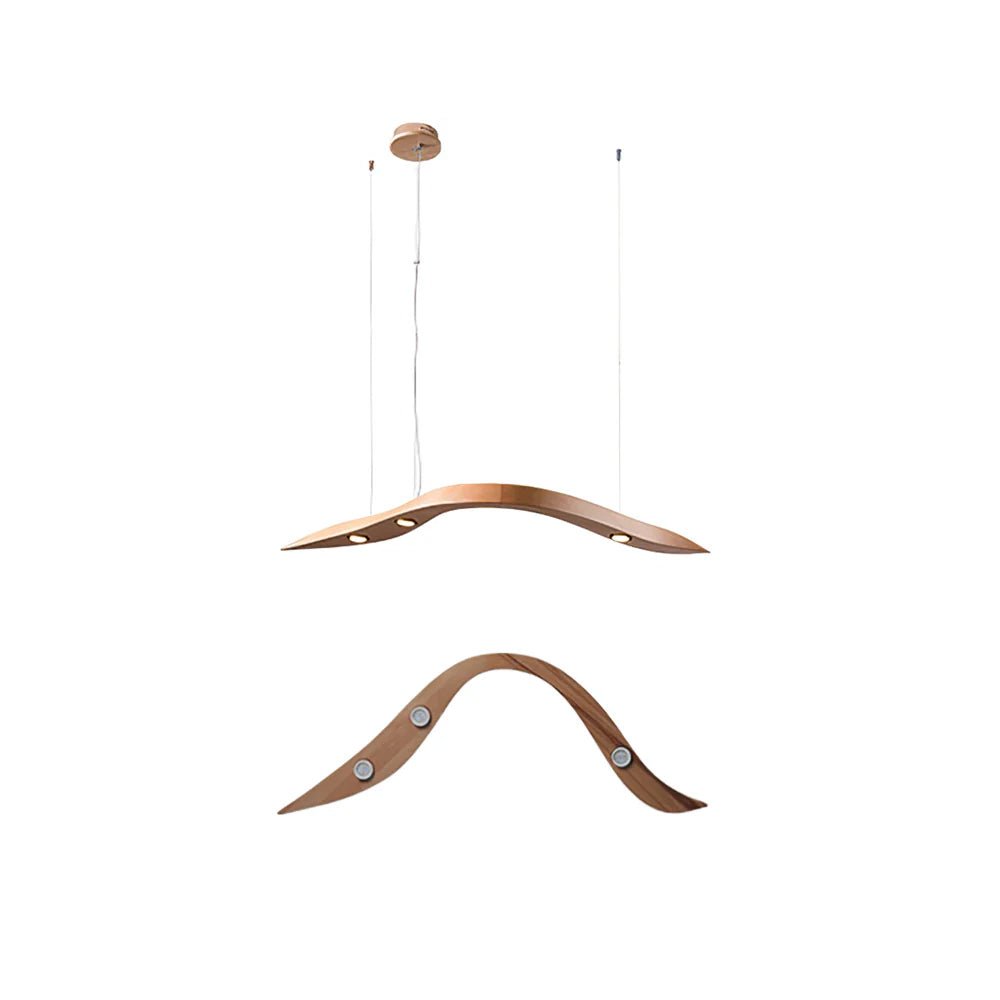 Modern Fluid Wood LED Pendant Light Waveform Architectural Hanging Chandelier Lamp