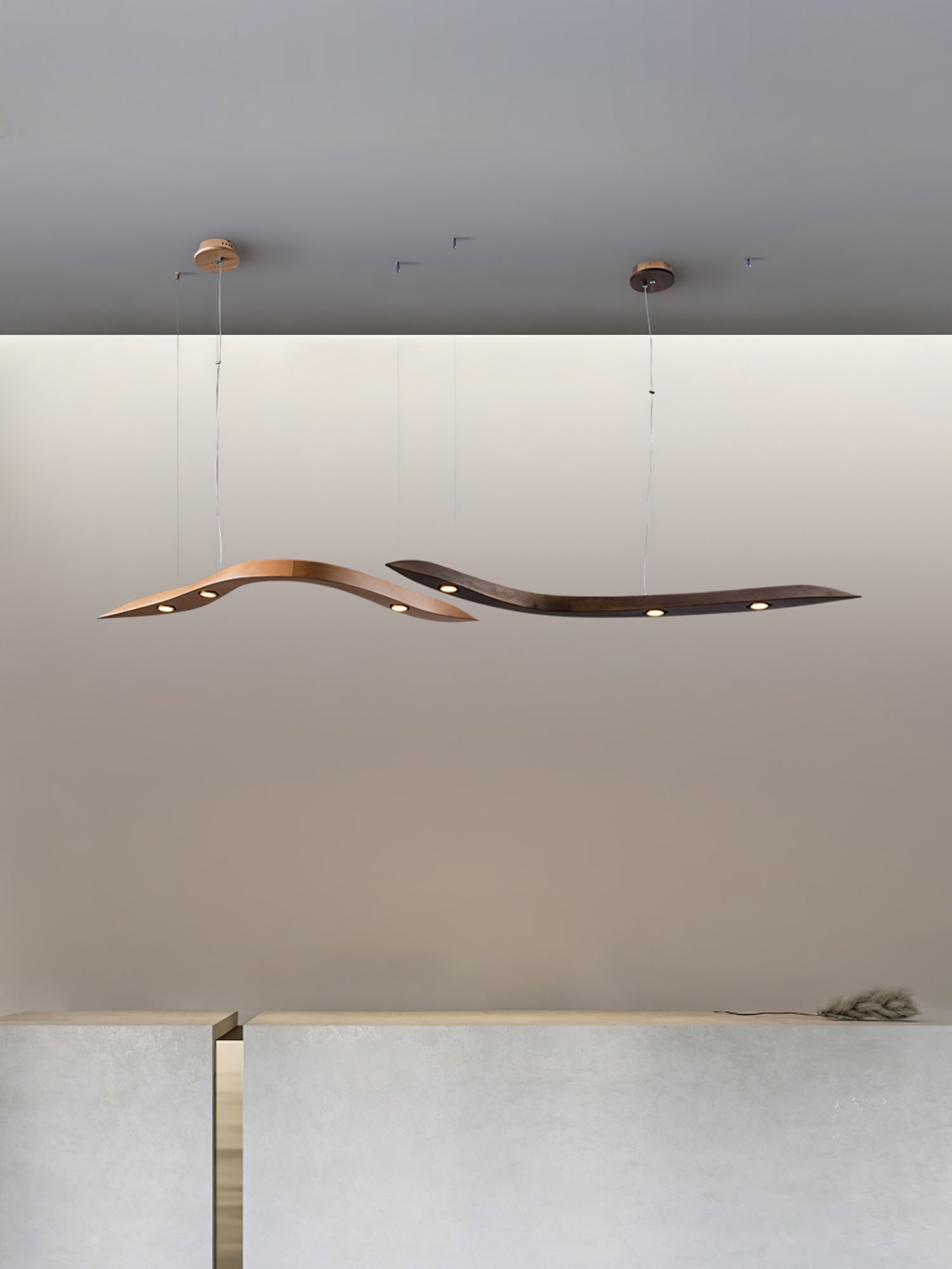 Modern Fluid Wood LED Pendant Light Waveform Architectural Hanging Chandelier Lamp