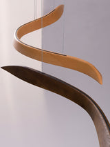 Modern Fluid Wood LED Pendant Light Waveform Architectural Hanging Chandelier Lamp