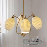 Modern Fluted Ceramic Ribbed Chandelier Multi Light Glass Gasolier Ceiling Fixture