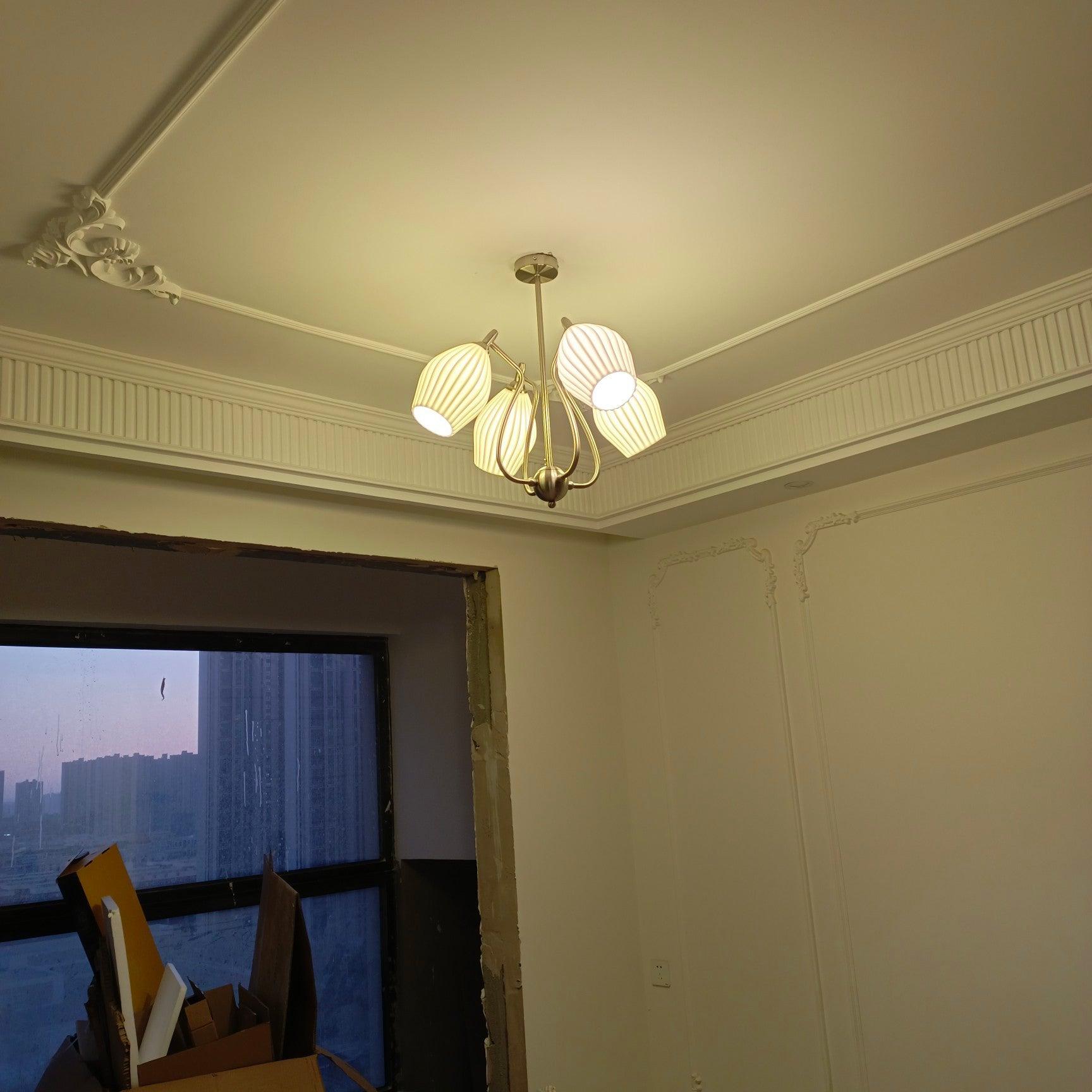 Modern Fluted Ceramic Ribbed Chandelier Multi Light Glass Gasolier Ceiling Fixture