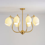 Modern Fluted Ceramic Ribbed Chandelier Multi Light Glass Gasolier Ceiling Fixture